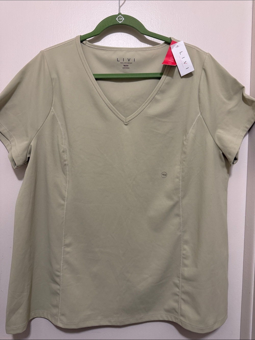 Lane Bryant LIVI Short Sleeve V-Neck Top in Light Sage